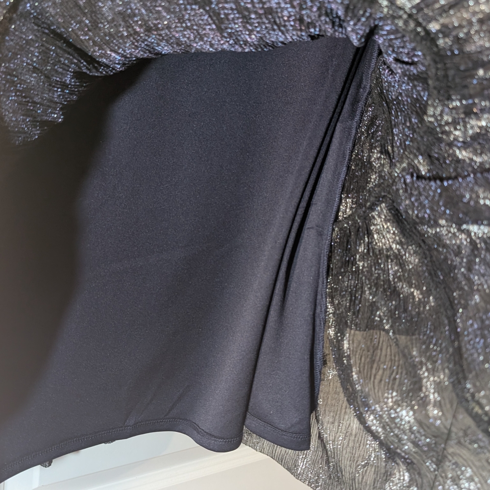 Taylor Black, Navy And Gold Long Sleeve Tiered Dress Size 16 - Picture 3 of 10
